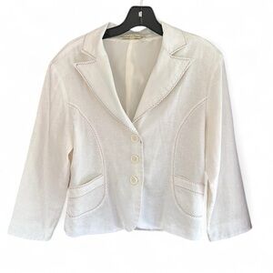 Y2K TWENTY/TWENTY Ivory Linen Cropped Fitted Blazer Jacket Classic Coastal Sz M